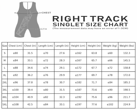 size chart of Men's Dominant Wrestling Singlet