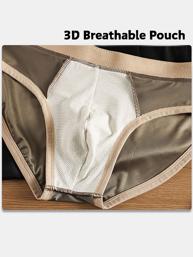 ORLVS Men's 5-Pack Satin Briefs with 3D Mesh Pouch and Embossed Waistband