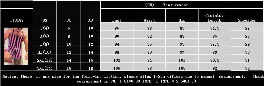 size chart of Retro stripes U-Neck Romper Singlets - Men's Singlets. Bodysuits. Rompers & Jumpsuits - ORLVS.com