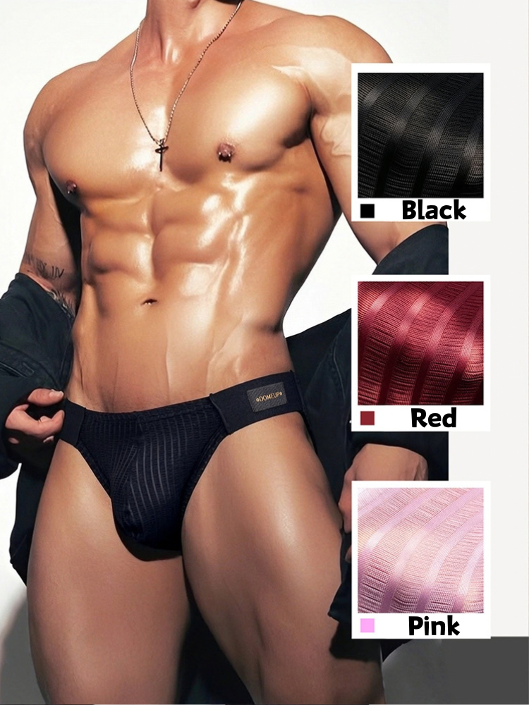 ORLVS Men's Striped Pouch Briefs with Glossy Finish and U-Shaped Design
