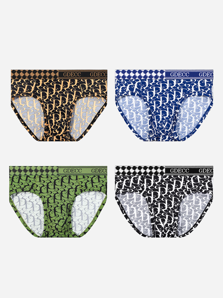 Orlvs-underwear-4 Pack Men's Print Ice Silk Cool Fashion Eye-Catching Briefs-gay-underwear