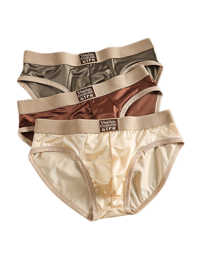 ORLVS Men's 5-Pack Satin Briefs with 3D Mesh Pouch and Embossed Waistband