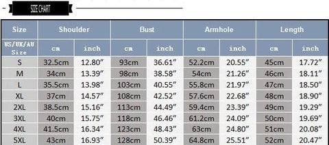 size chart of Men's Designer Hollow Out Crop Tops - ORLVS.com - gay crop tops. gay casual clothes and gay clothes store