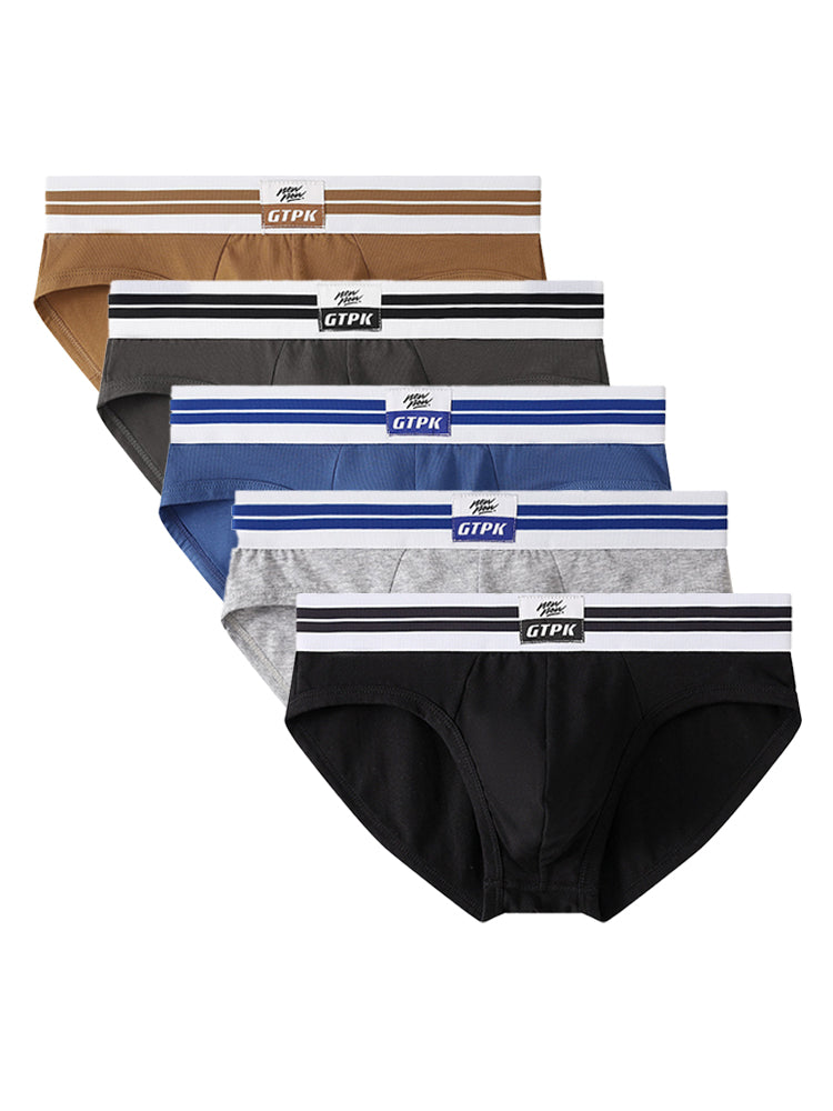 ORLVS Men's 5-Pack Combed Cotton Briefs with Mesh Pouch and Wide Printed Waistband