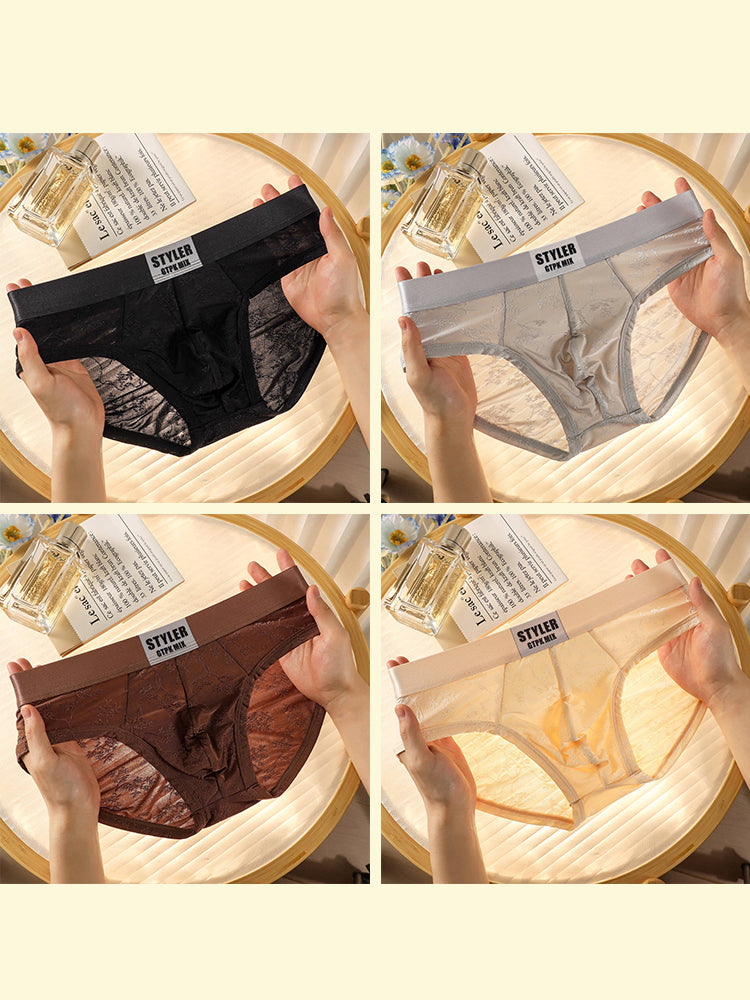 ORLVS Men's 4-Pack Embossed Briefs with Satin Finish and Mesh Pouch