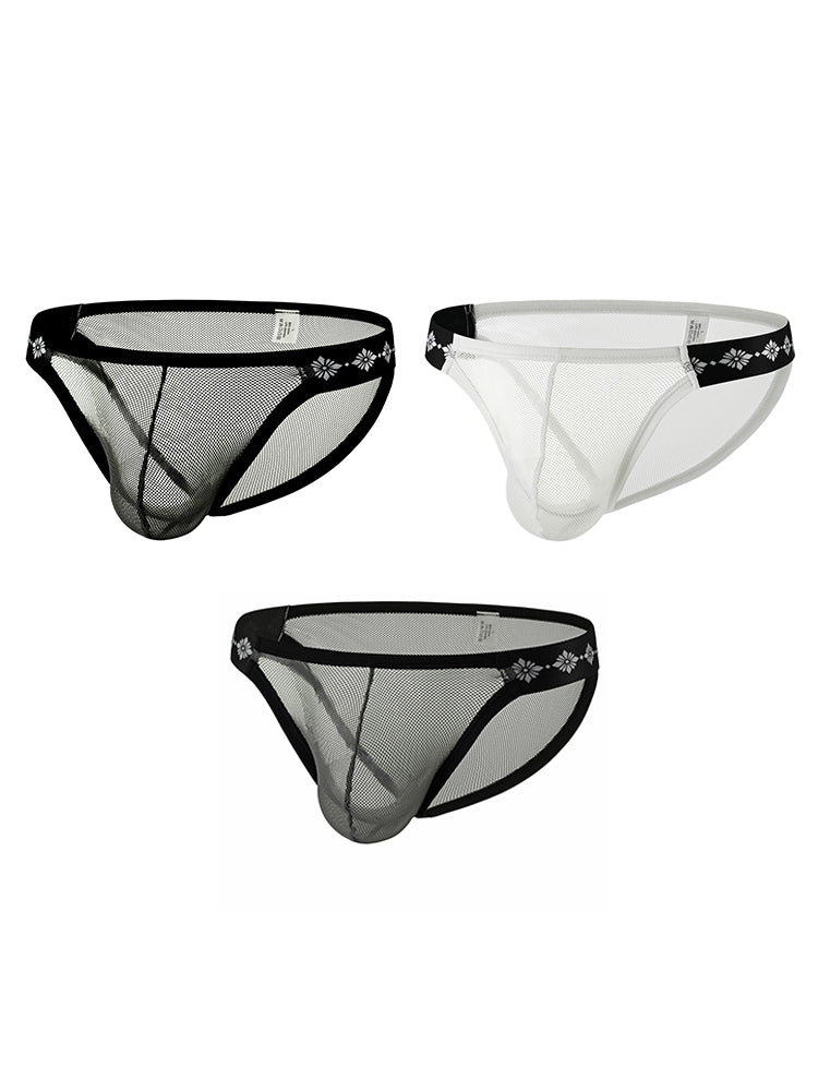 ORLVS Men's 3-Pack Low-Rise Sheer Mesh Bikini Underwear with Large Pouch