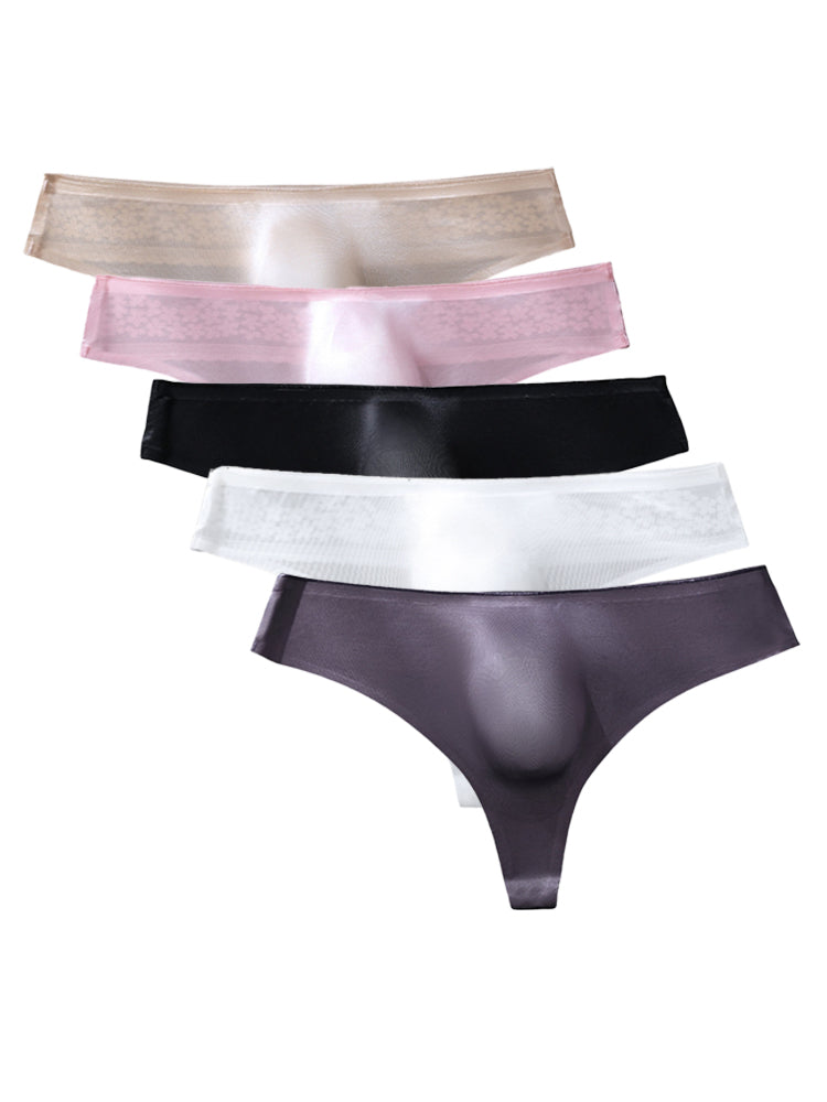 ORLVS Men's 5-Pack Low-Rise Lace Bikini Underwear with Floral Waistband and Mesh Body