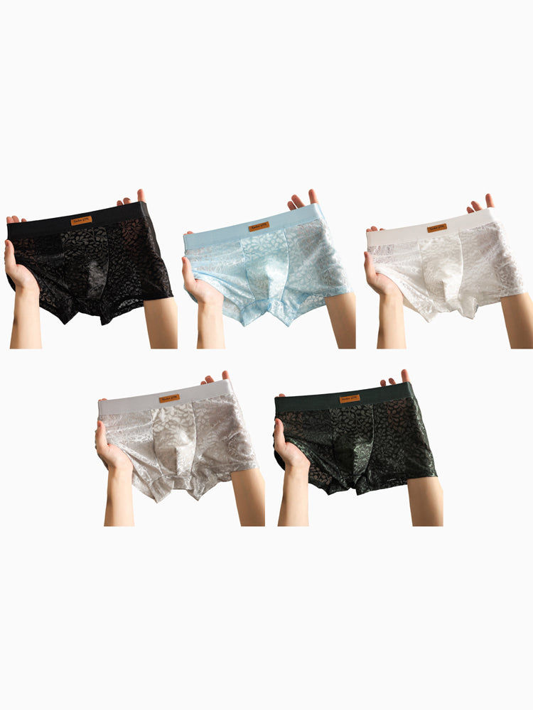 ORLVS Men's 5-Pack Lace Print Trunks with Large Pouch and Mid-Rise Cut