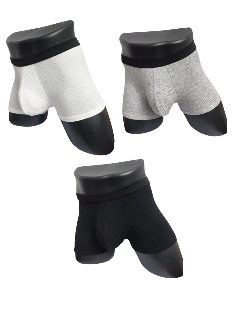 Orlvs-underwear-3 Pack Men's Double Layer Modal Large Pouch Solid Breathable Trunks-gay-underwear