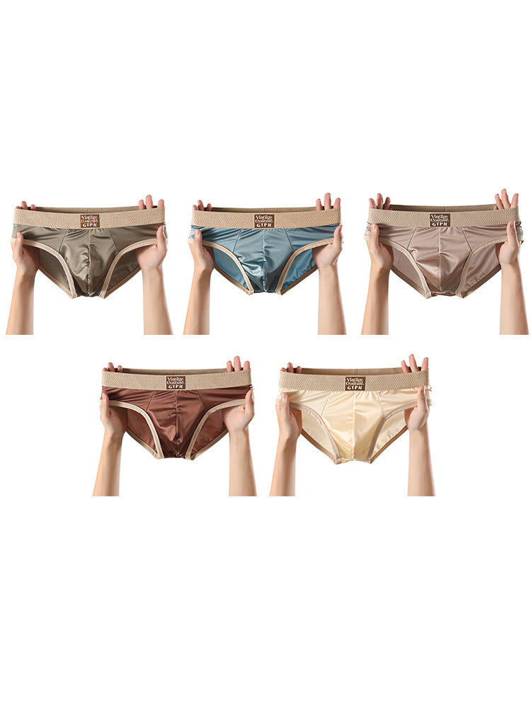 ORLVS Men's 5-Pack Satin Briefs with 3D Mesh Pouch and Embossed Waistband