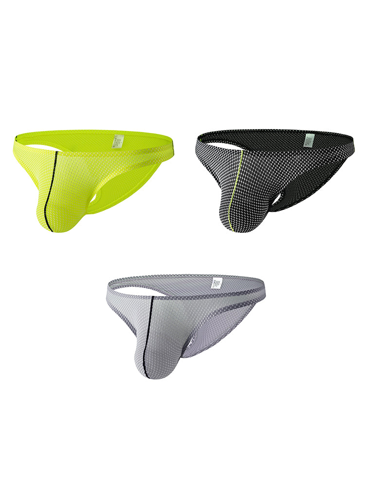 ORLVS Men's 3-Pack Low Rise Thongs with Mesh Body