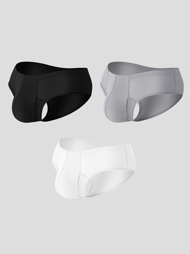 ORLVS Men's 3-Pack Half Coverage Briefs with Ribbed Texture and Large Pouch