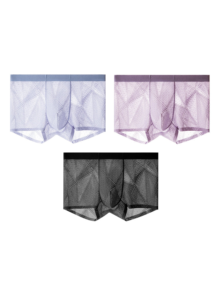 Orlvs-underwear-3 Pack Men's Ice Silk 3D Large Pouch Lace Jacquard Ultra Thin Trunks-gay-underwear
