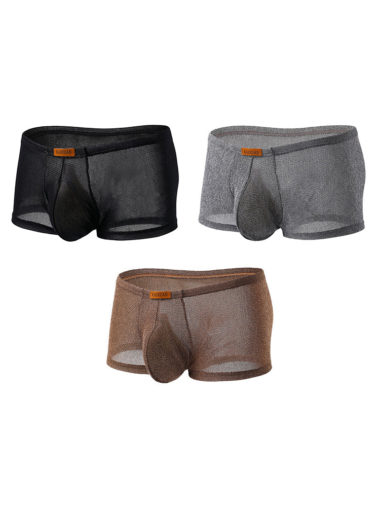 ORLVS Men's 3-Pack Separate Pouch Trunks with Scale Pattern and Mesh