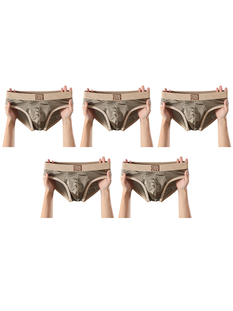 ORLVS Men's 5-Pack Satin Briefs with 3D Mesh Pouch and Embossed Waistband