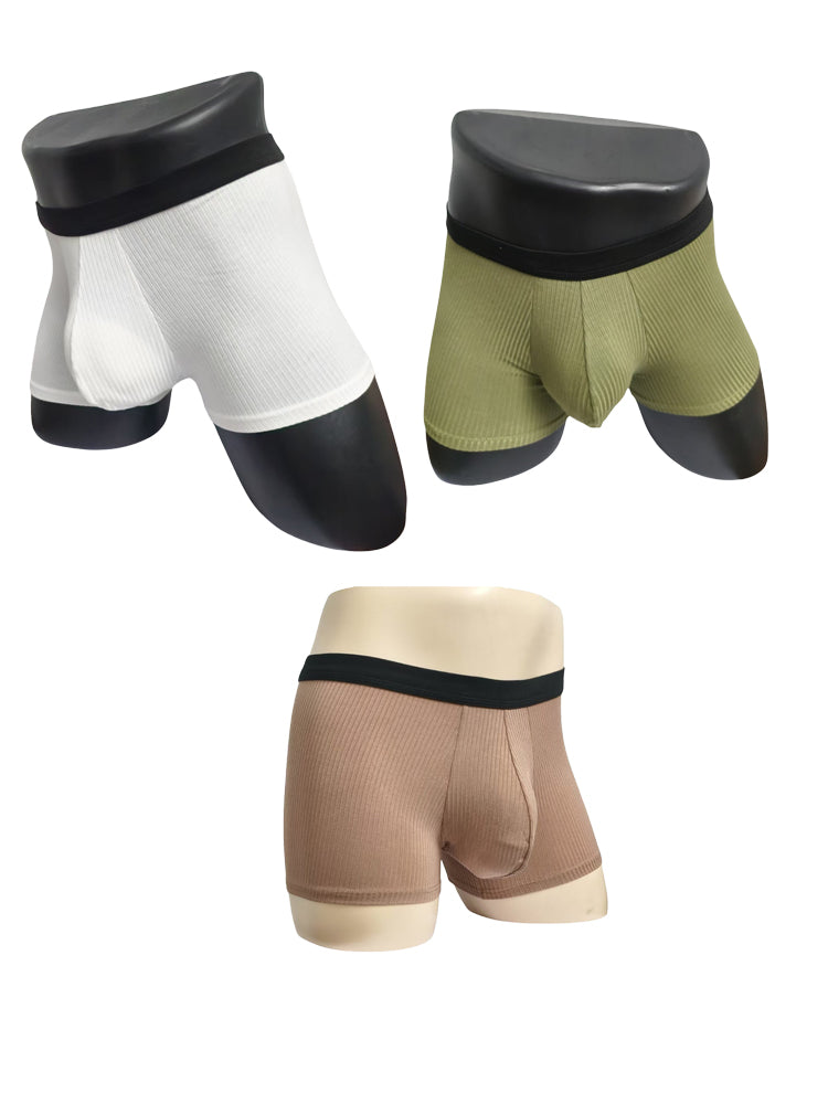 Orlvs-underwear-3 Pack Men's Double Layer Modal Large Pouch Solid Breathable Trunks-gay-underwear