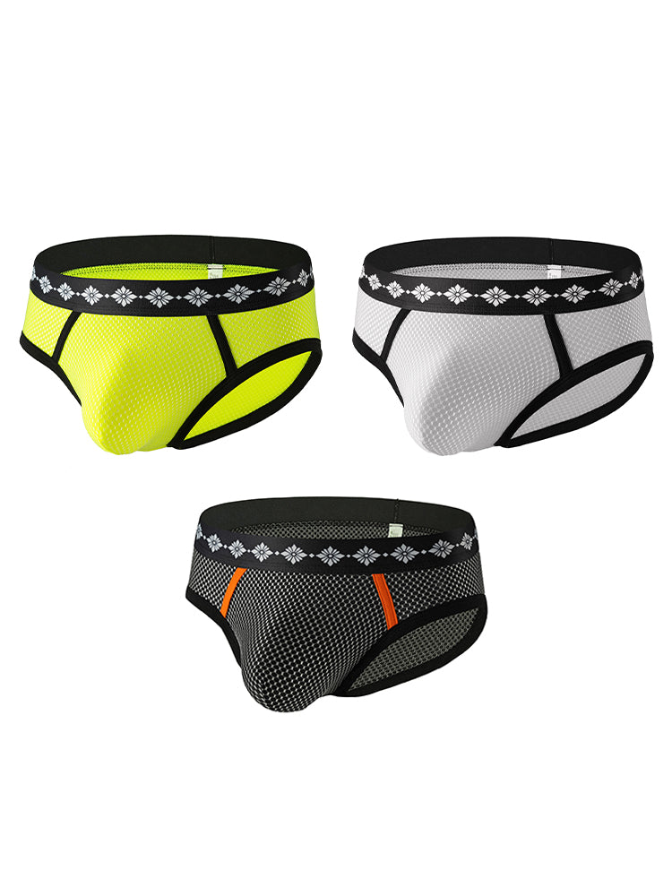 ORLVS Men's 3-Pack Mesh Briefs with Low-Rise Cut and Tight Fit
