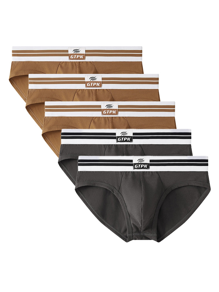 ORLVS Men's 5-Pack Combed Cotton Briefs with Mesh Pouch and Wide Printed Waistband