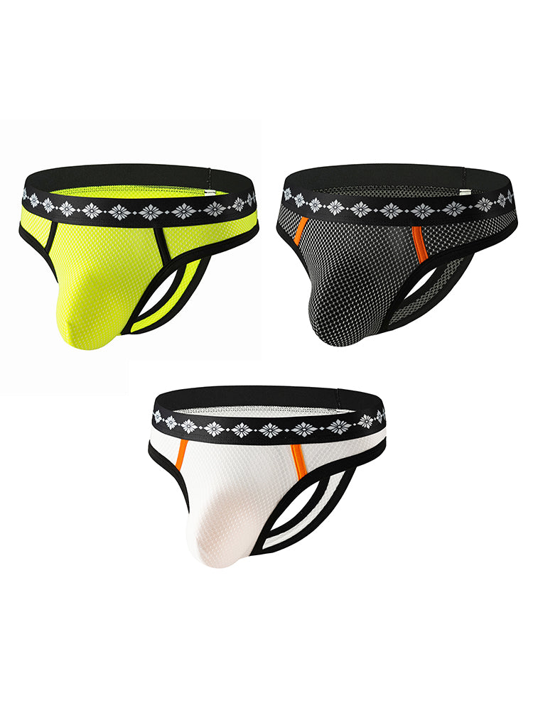 ORLVS Men's 3-Pack Low Rise Mesh Thongs with Contrast Waistband
