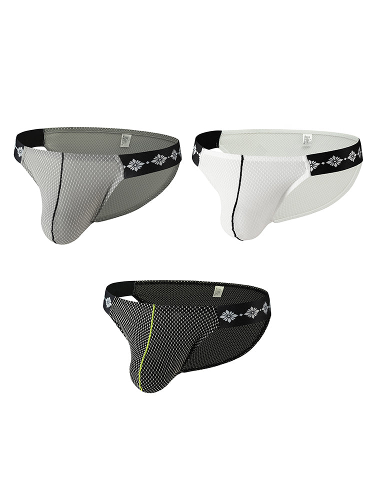 ORLVS Men's 3-Pack Low Rise Bikini Underwear with Mesh and Side-Printed Waistband