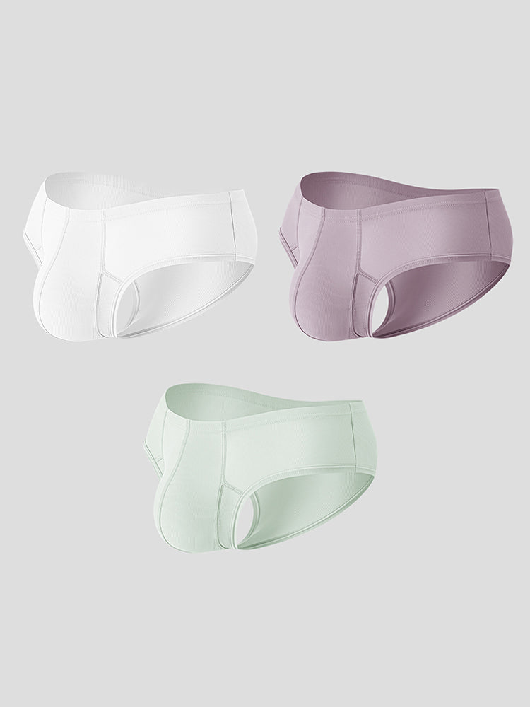 ORLVS Men's 3-Pack Half Coverage Briefs with Ribbed Texture and Large Pouch