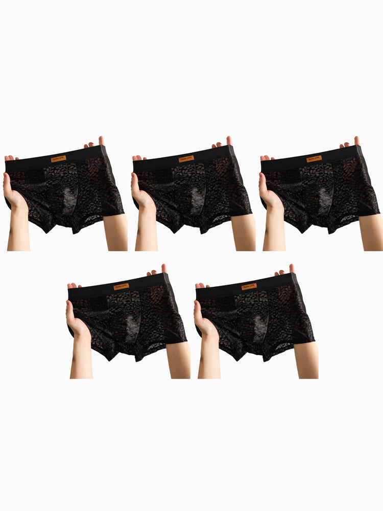 ORLVS Men's 5-Pack Lace Print Trunks with Large Pouch and Mid-Rise Cut