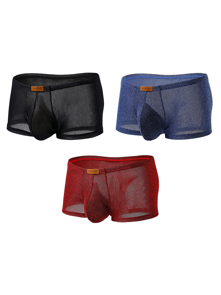 ORLVS Men's 3-Pack Separate Pouch Trunks with Scale Pattern and Mesh