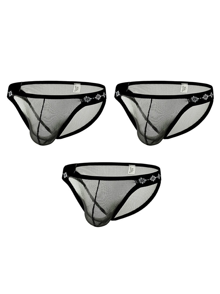 ORLVS Men's 3-Pack Low-Rise Sheer Mesh Bikini Underwear with Large Pouch