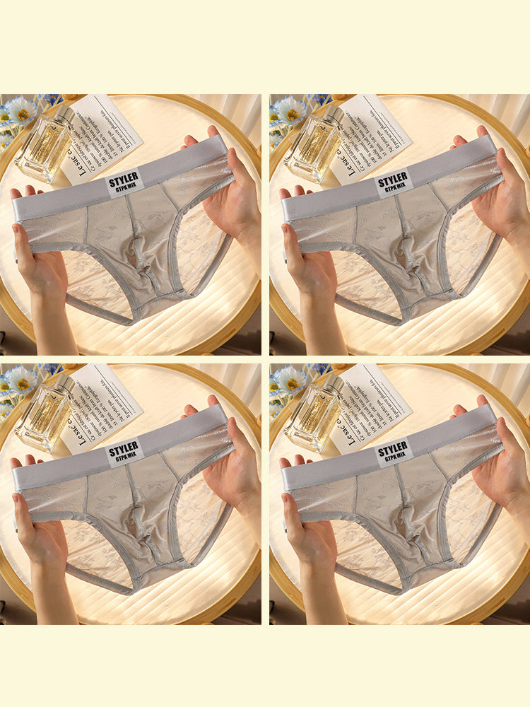 ORLVS Men's 4-Pack Embossed Briefs with Satin Finish and Mesh Pouch