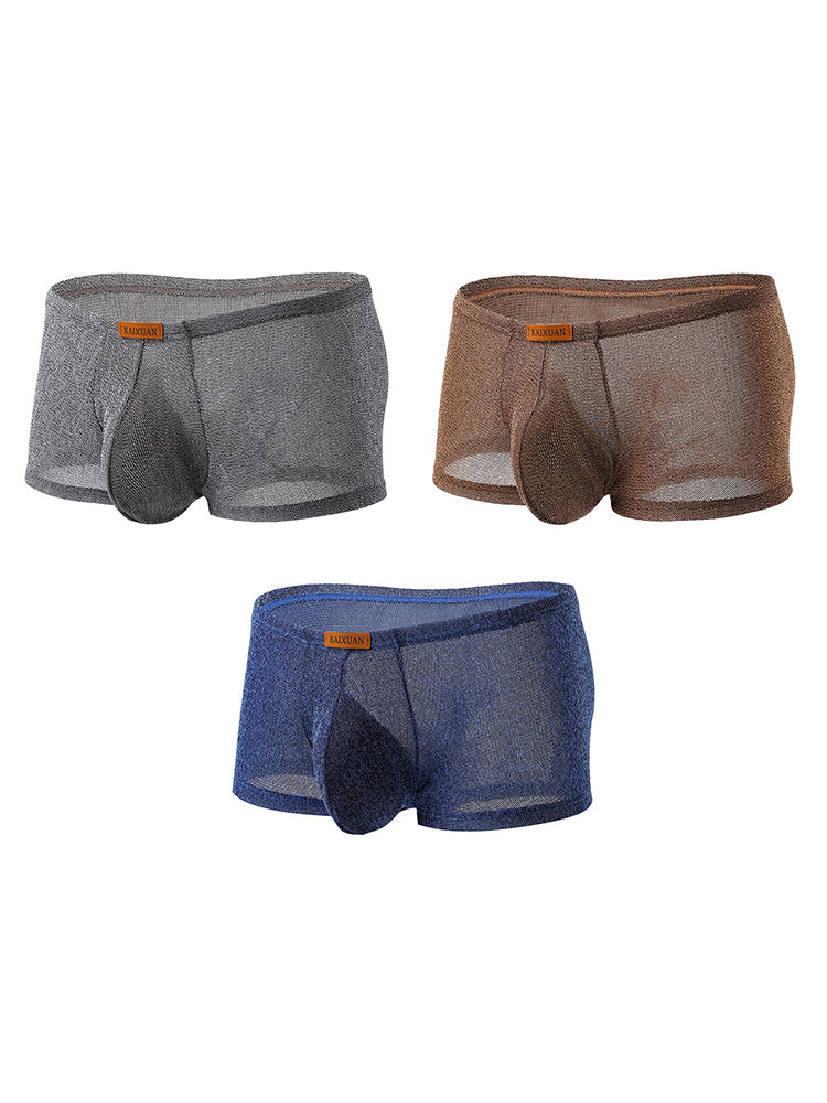 ORLVS Men's 3-Pack Separate Pouch Trunks with Scale Pattern and Mesh