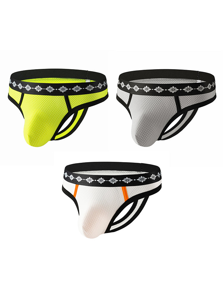 ORLVS Men's 3-Pack Low Rise Mesh Thongs with Contrast Waistband