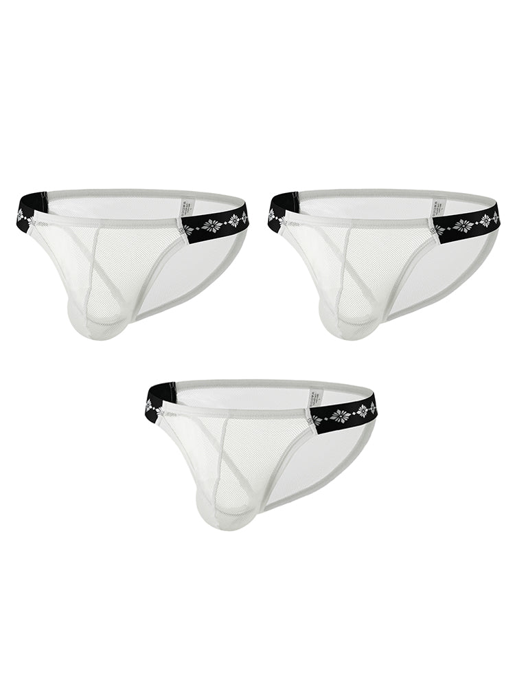 ORLVS Men's 3-Pack Low-Rise Sheer Mesh Bikini Underwear with Large Pouch