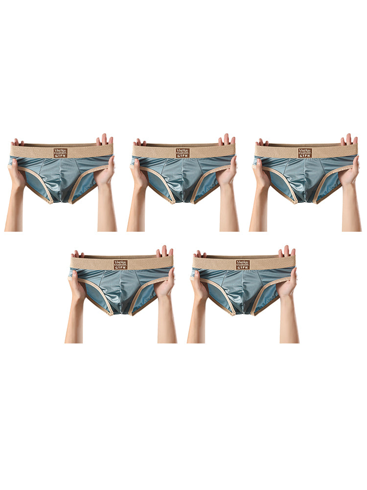 ORLVS Men's 5-Pack Satin Briefs with 3D Mesh Pouch and Embossed Waistband