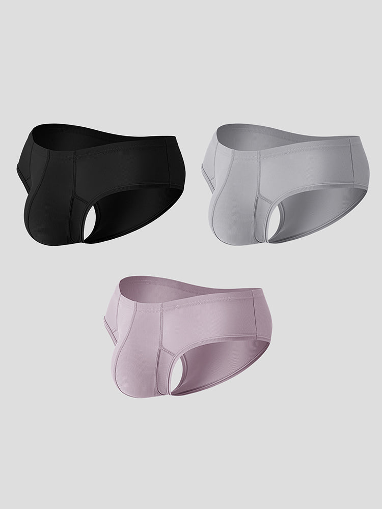 ORLVS Men's 3-Pack Half Coverage Briefs with Ribbed Texture and Large Pouch
