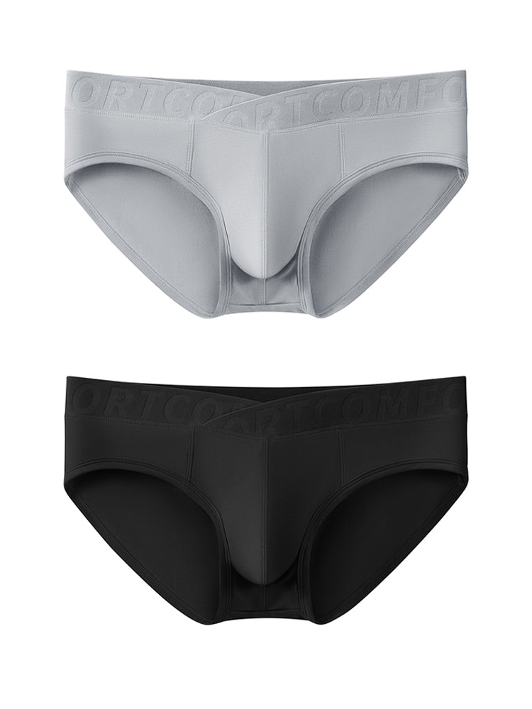 Orlvs-underwear-2 Pack Men's Bamboo Fiber U-Pouch Mid Rise V-Cut Briefs-gay-underwear