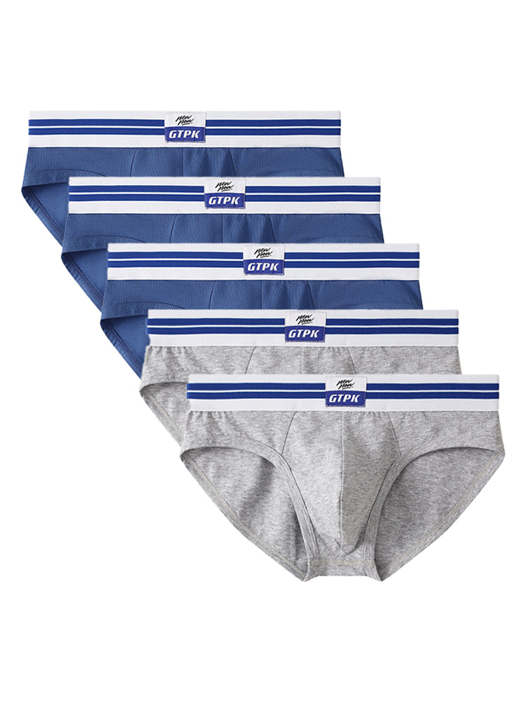 ORLVS Men's 5-Pack Combed Cotton Briefs with Mesh Pouch and Wide Printed Waistband