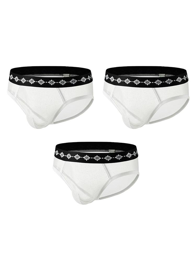 ORLVS Men's 3-Pack Low-Rise Sheer Mesh Briefs with Cutouts and Large Pouch