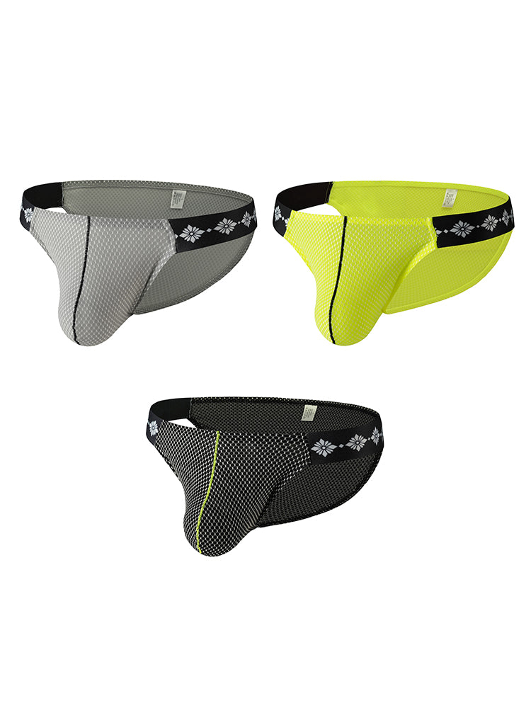 ORLVS Men's 3-Pack Low Rise Bikini Underwear with Mesh and Side-Printed Waistband