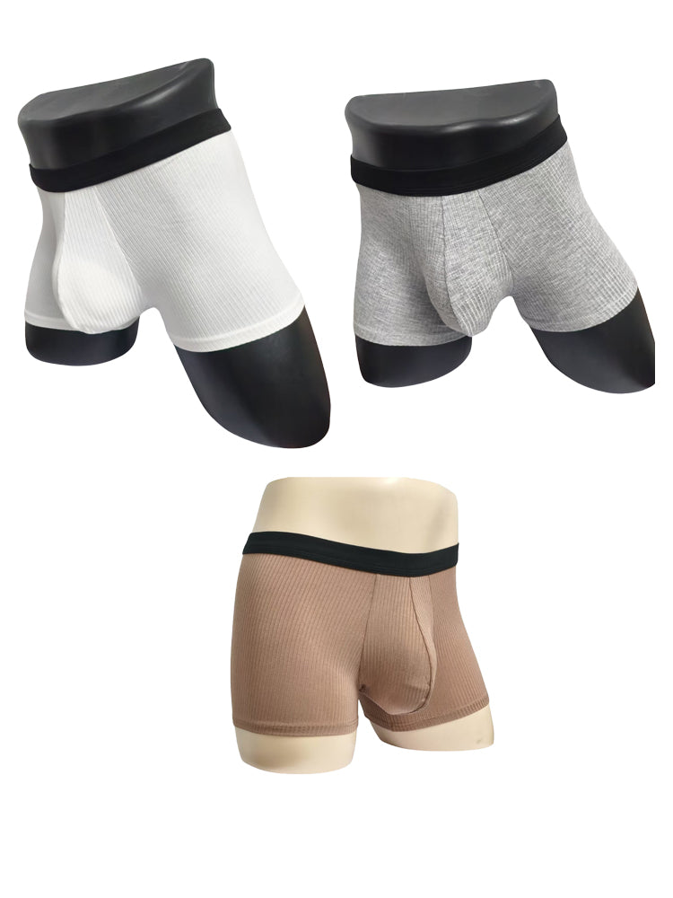 Orlvs-underwear-3 Pack Men's Double Layer Modal Large Pouch Solid Breathable Trunks-gay-underwear