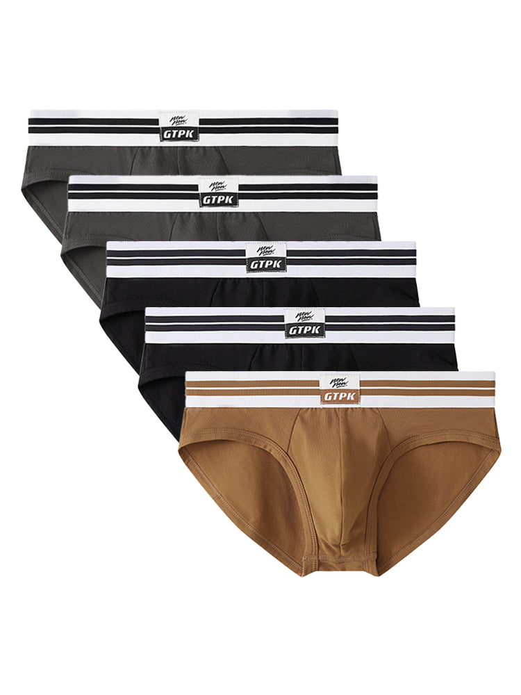 ORLVS Men's 5-Pack Combed Cotton Briefs with Mesh Pouch and Wide Printed Waistband
