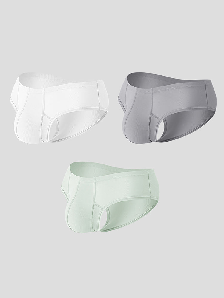 ORLVS Men's 3-Pack Half Coverage Briefs with Ribbed Texture and Large Pouch