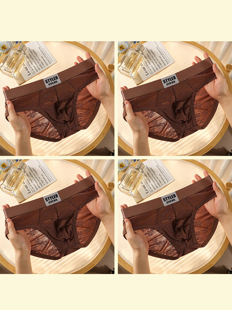 ORLVS Men's 4-Pack Embossed Briefs with Satin Finish and Mesh Pouch