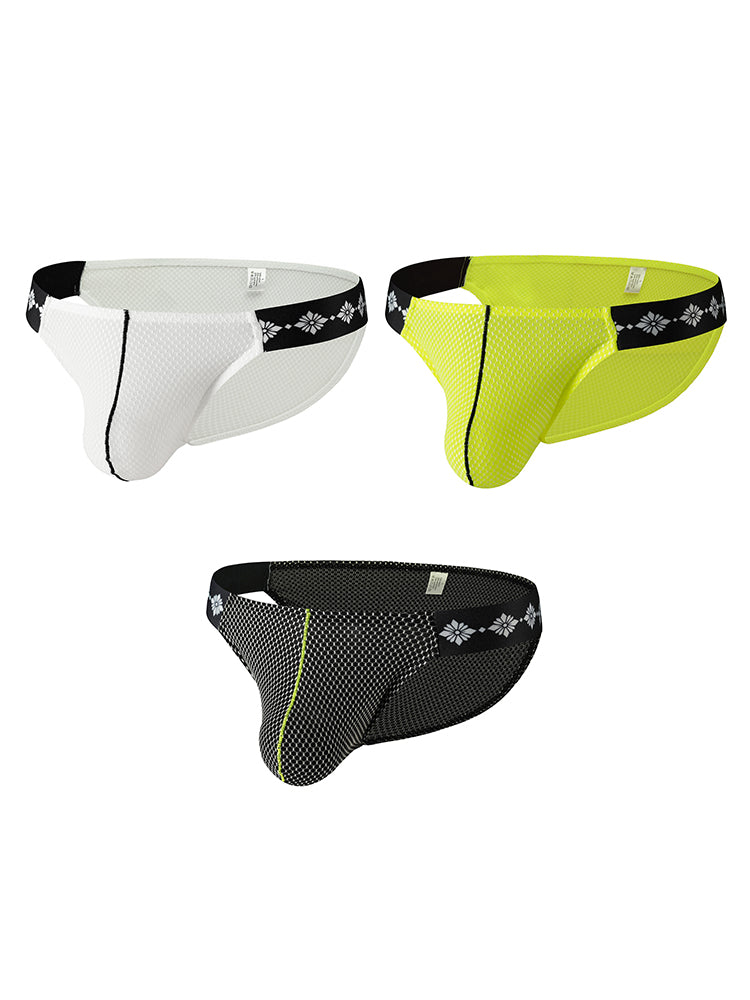 ORLVS Men's 3-Pack Low Rise Bikini Underwear with Mesh and Side-Printed Waistband