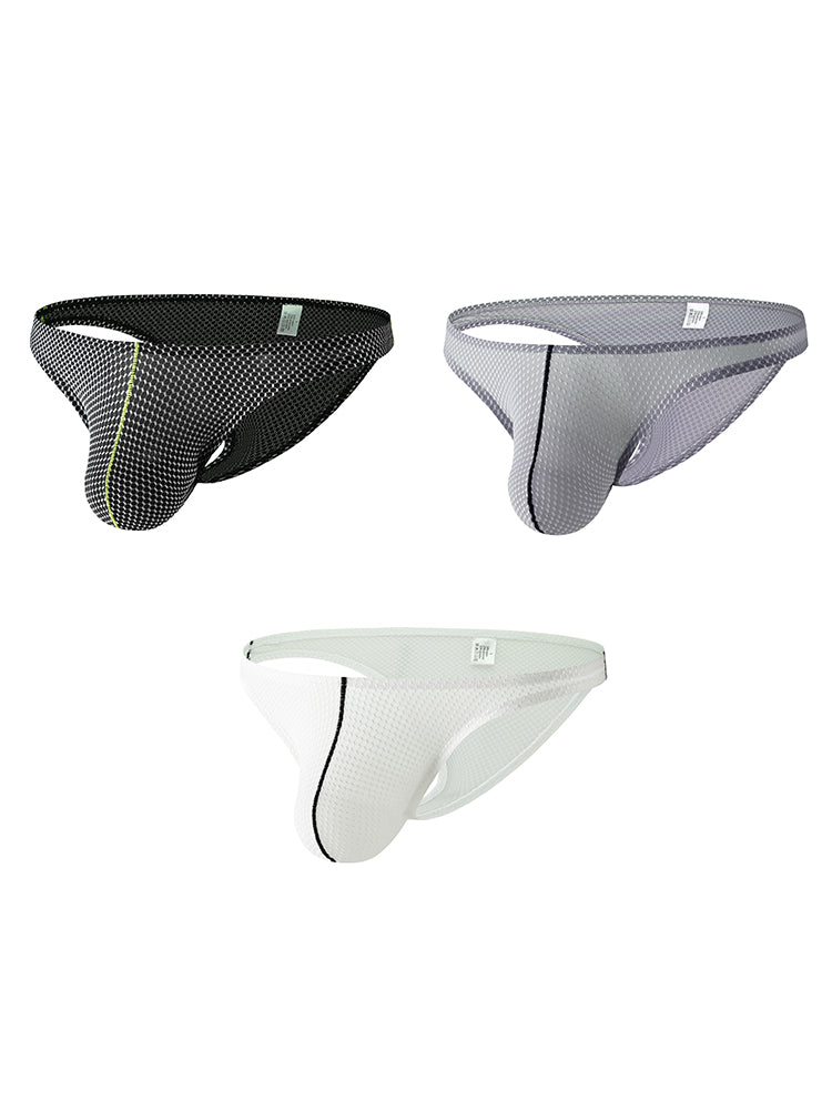 ORLVS Men's 3-Pack Low Rise Thongs with Mesh Body