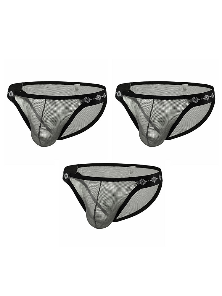 ORLVS Men's 3-Pack Low-Rise Sheer Mesh Bikini Underwear with Large Pouch