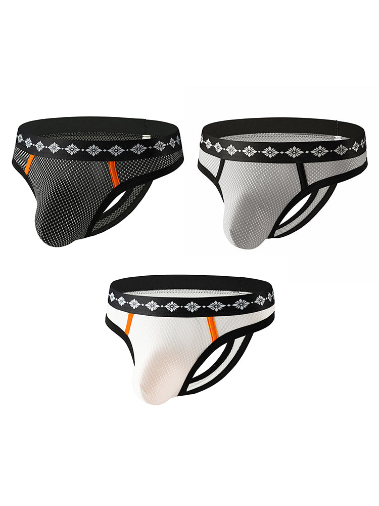 ORLVS Men's 3-Pack Low Rise Mesh Thongs with Contrast Waistband