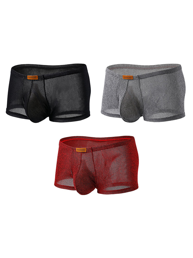 ORLVS Men's 3-Pack Separate Pouch Trunks with Scale Pattern and Mesh