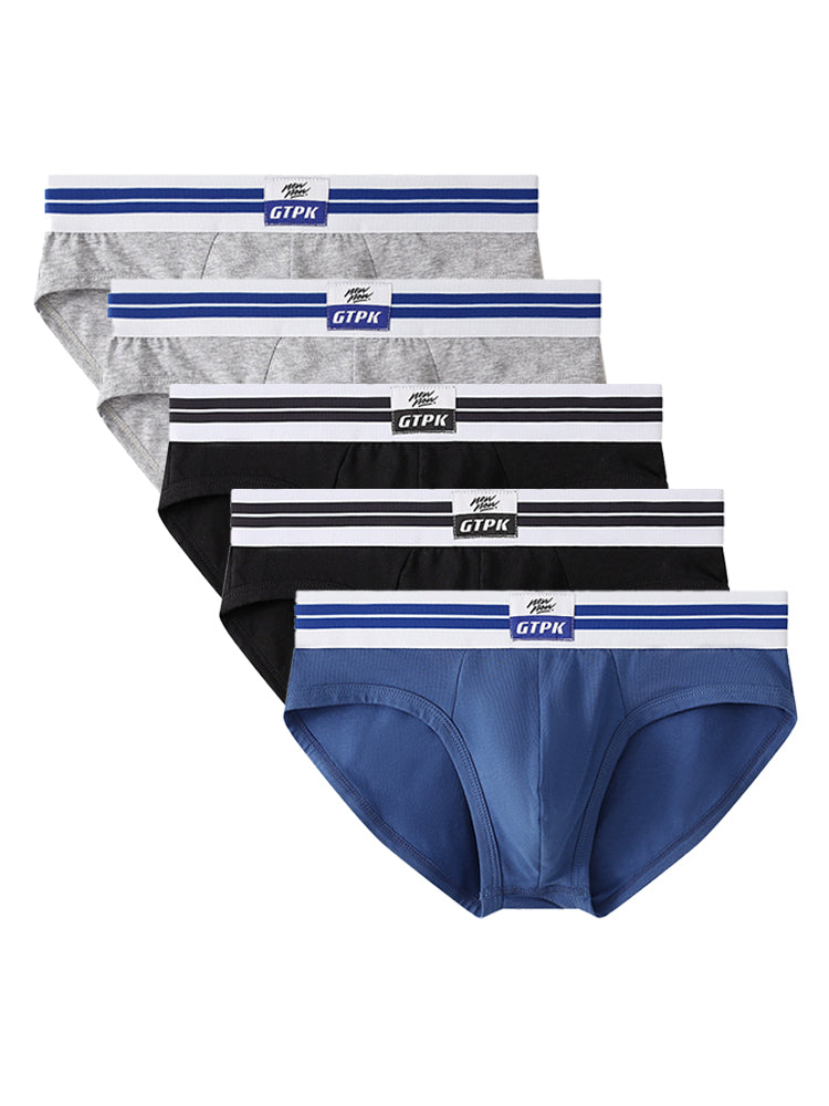 ORLVS Men's 5-Pack Combed Cotton Briefs with Mesh Pouch and Wide Printed Waistband