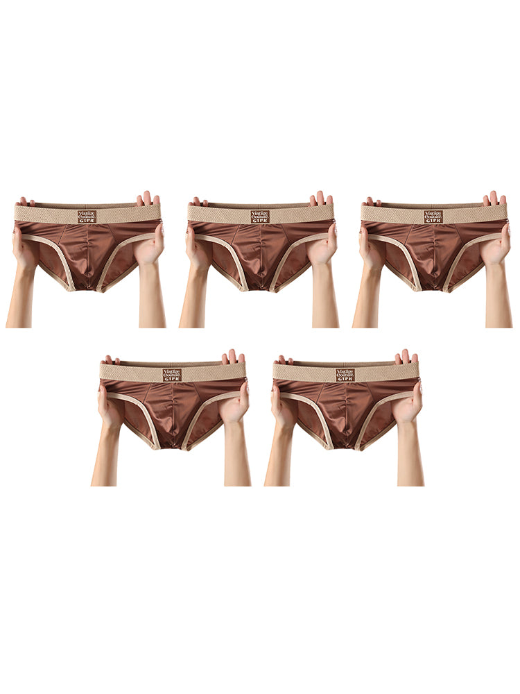 ORLVS Men's 5-Pack Satin Briefs with 3D Mesh Pouch and Embossed Waistband