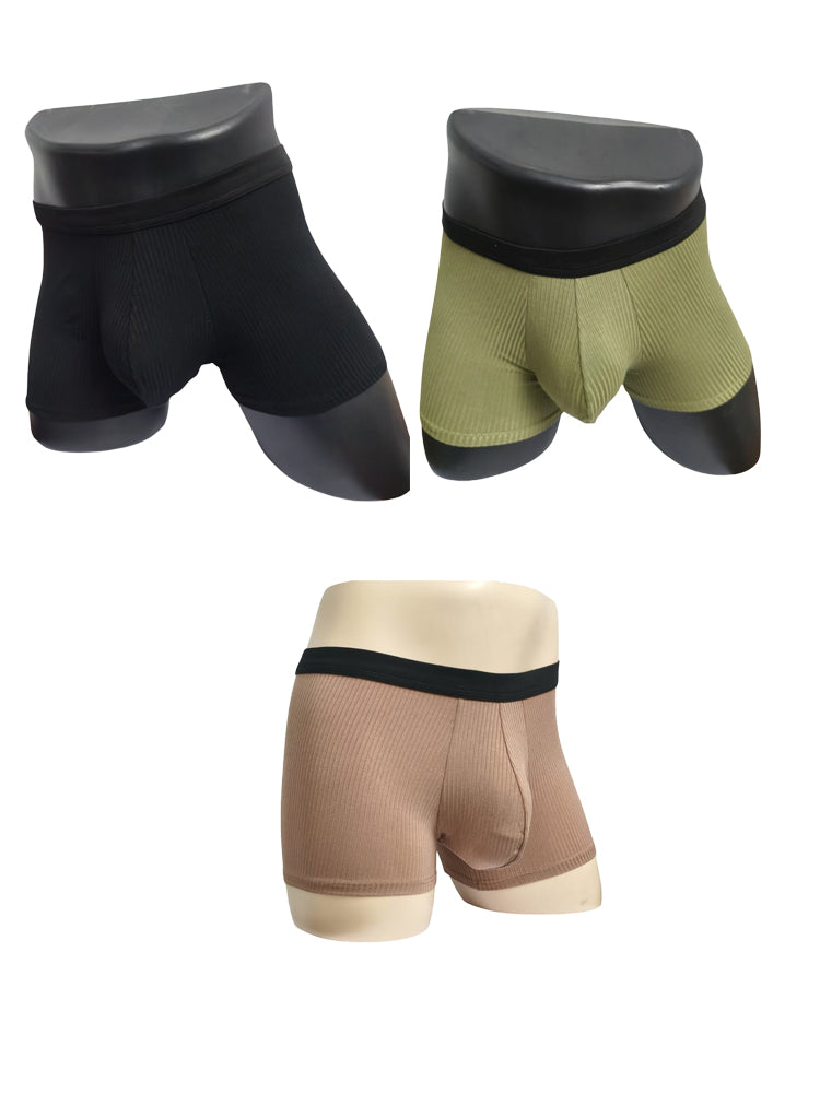 Orlvs-underwear-3 Pack Men's Double Layer Modal Large Pouch Solid Breathable Trunks-gay-underwear